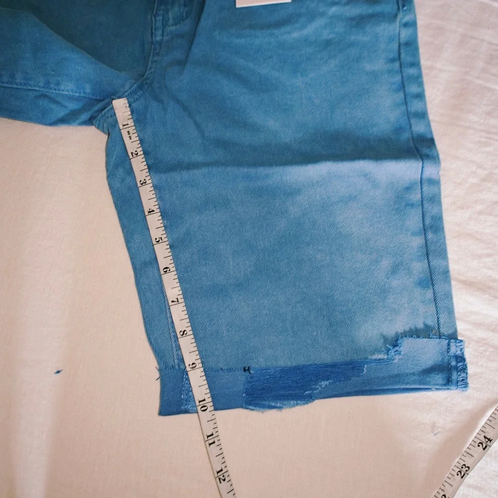 Zenana Acid Wash Dyed Bermuda Distressed Shorts DMP-1892Y Ocean Blue Large